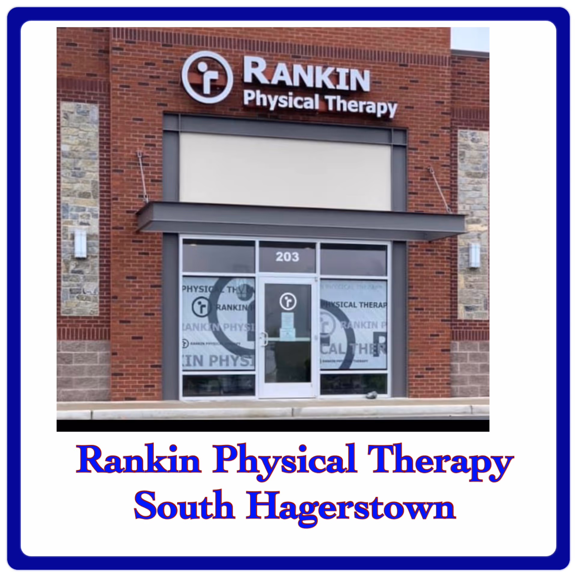 Brick storefront with Rankin Physical Therapy signage and glass entrance.