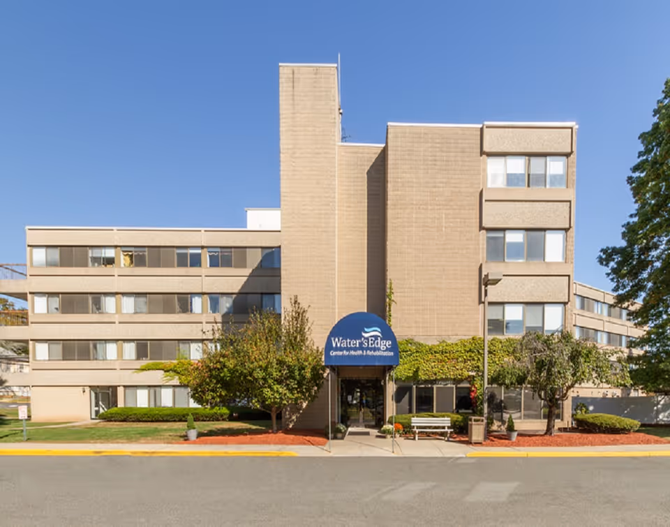 Exterior view of Water's Edge Center for Health and Rehabilitation building entrance