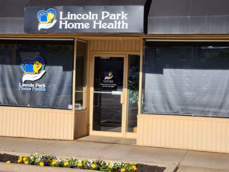 Storefront of Lincoln Park Home Health with beige siding and large front windows