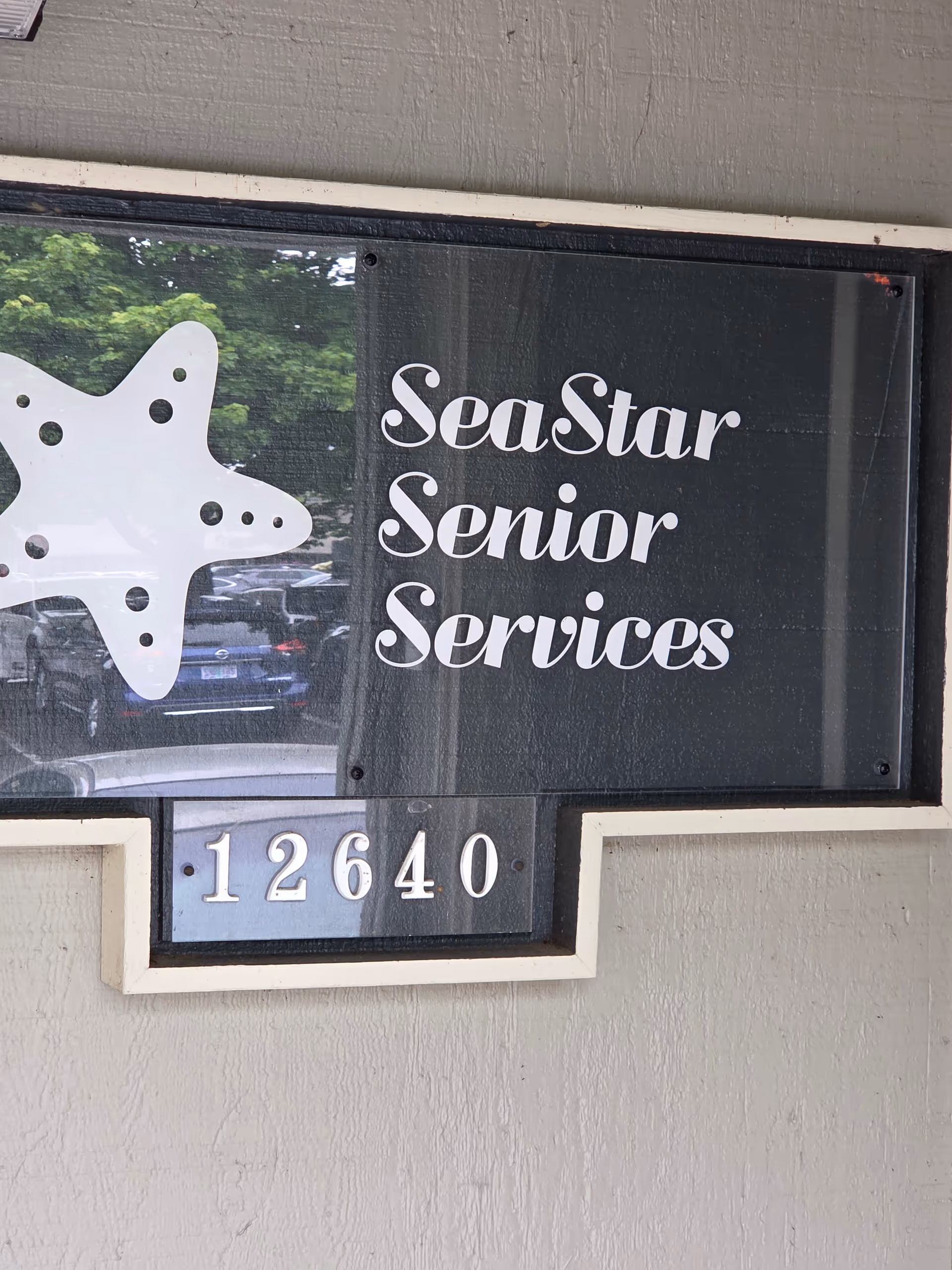 Exterior sign displaying SeaStar Senior Services logo and the number 12640