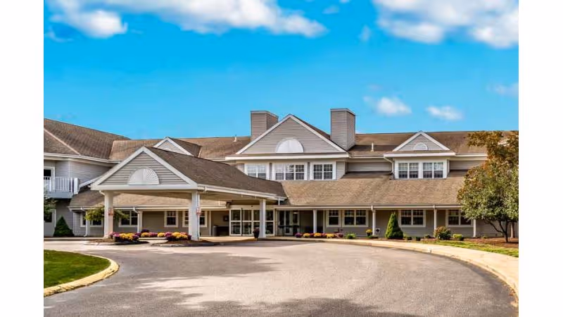 Exterior view of Pendleton Health and Rehabilitation Center entrance with curved driveway.