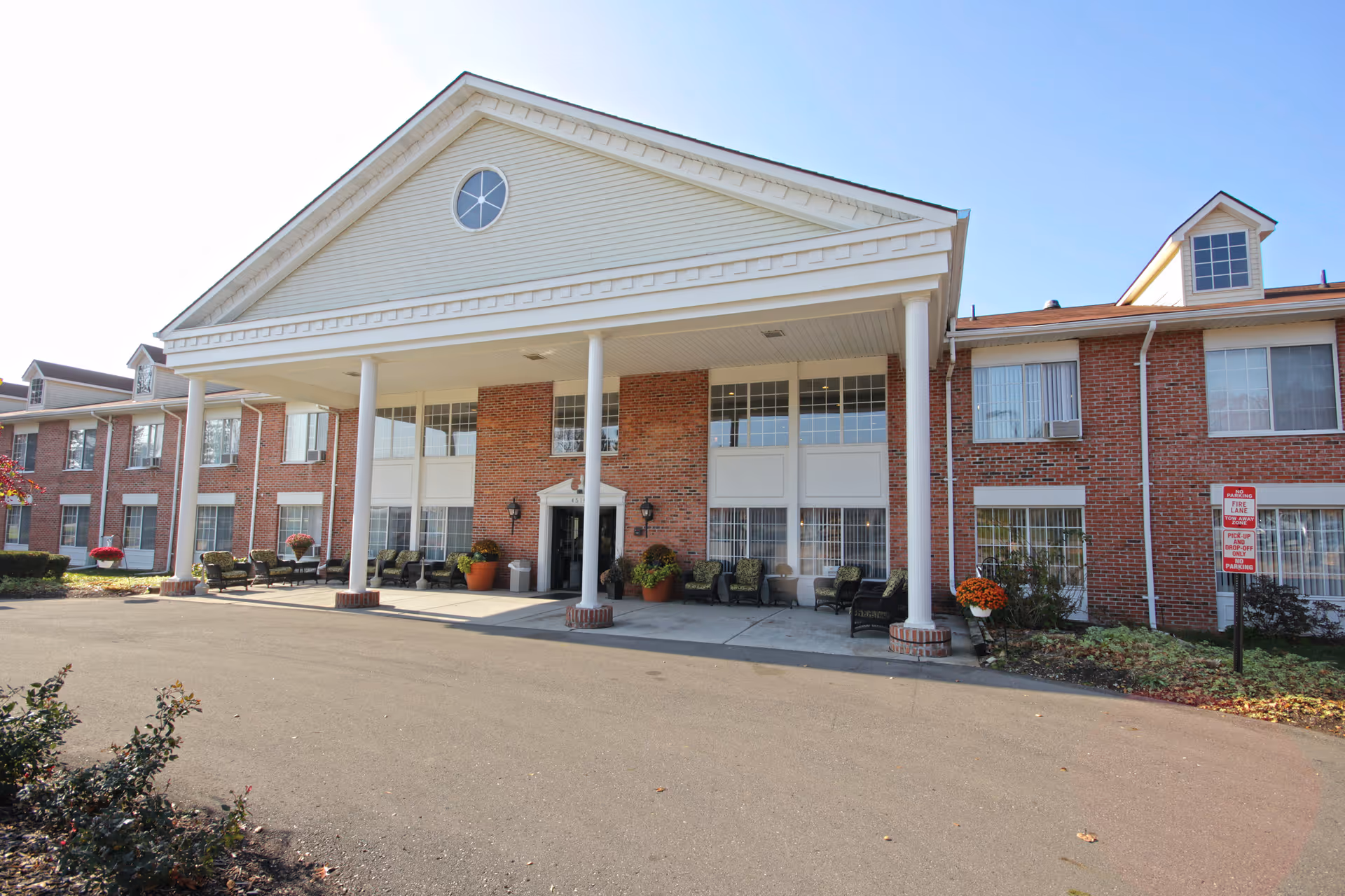 Brookdale Novi senior living building with brick exterior and a covered entrance.