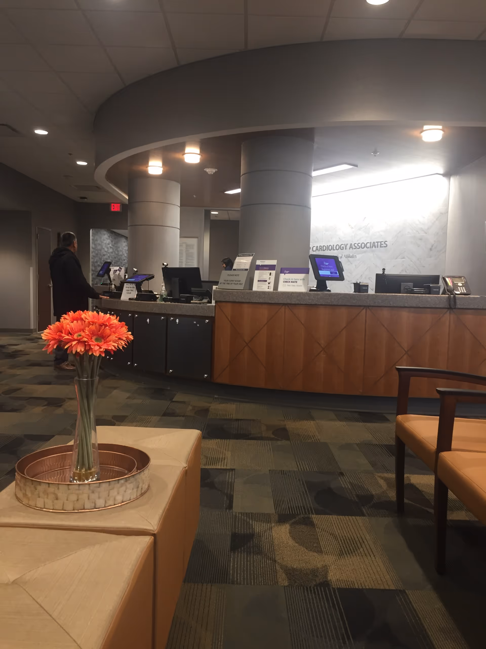 Interior lobby of NYU Langone Cardiology Associates Mineola with reception desk.