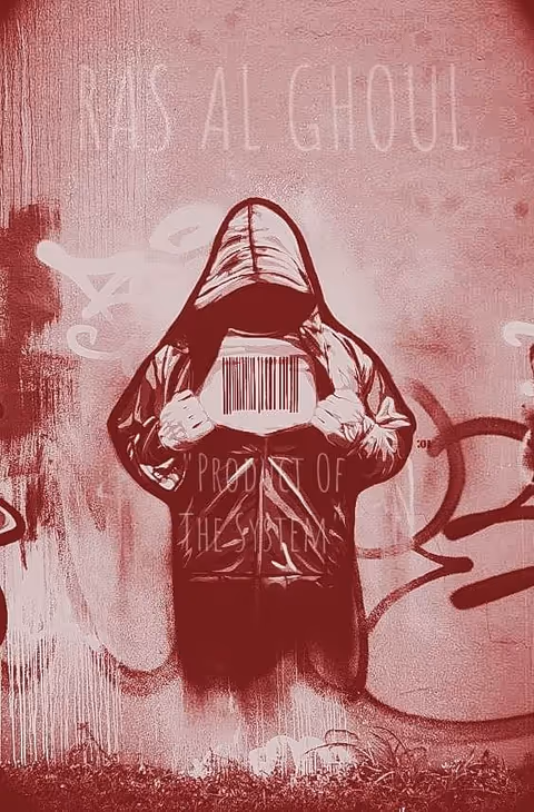Graffiti mural of a hooded figure on an exterior wall