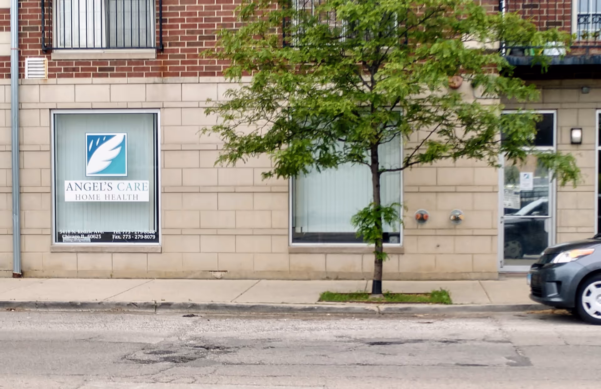 Exterior view of Angel's Care Home Health Services storefront on a city street
