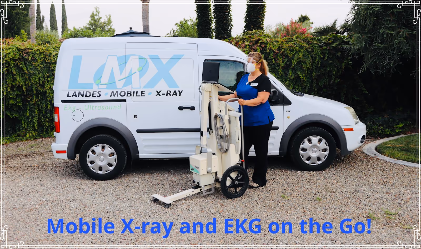 Landes Mobile X-ray van with technician beside imaging equipment outdoors.