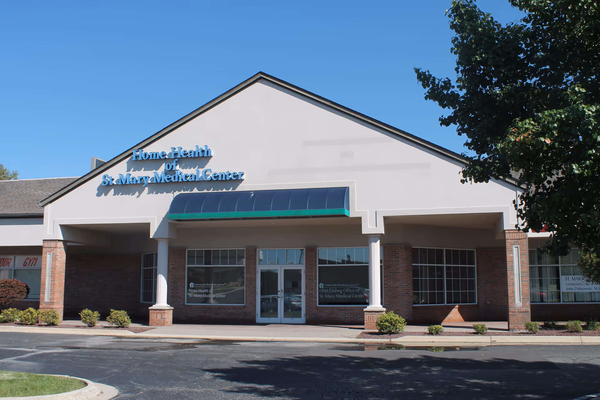 Front view of Home Health of St. Mary’s Medical Center building with entrance.