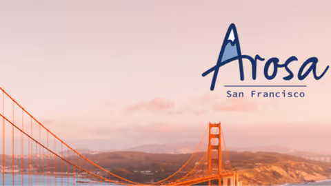 Exterior view of Golden Gate Bridge with Arosa San Francisco logo overlay