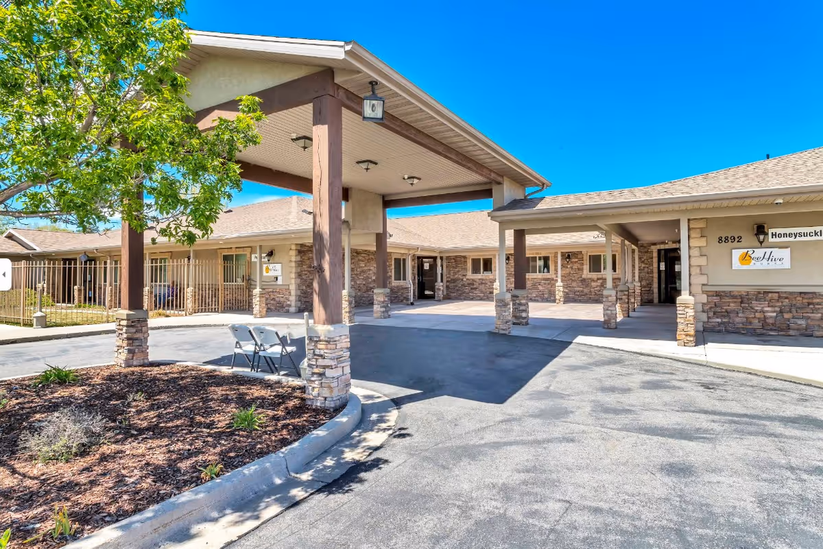 Exterior view of All Seasons Senior Living of West Jordan entrance.