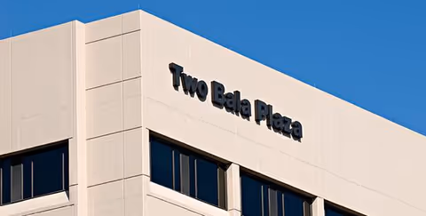 Exterior view of a building with 'Two Bala Plaza' signage