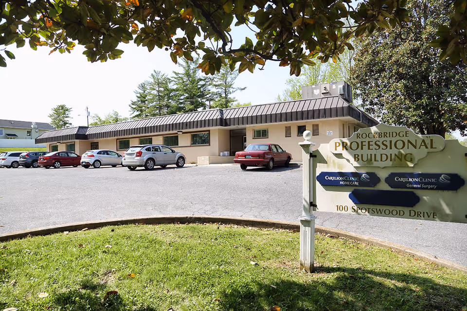 Exterior view of Carilion Clinic Home Care Lexington building with a parking lot.