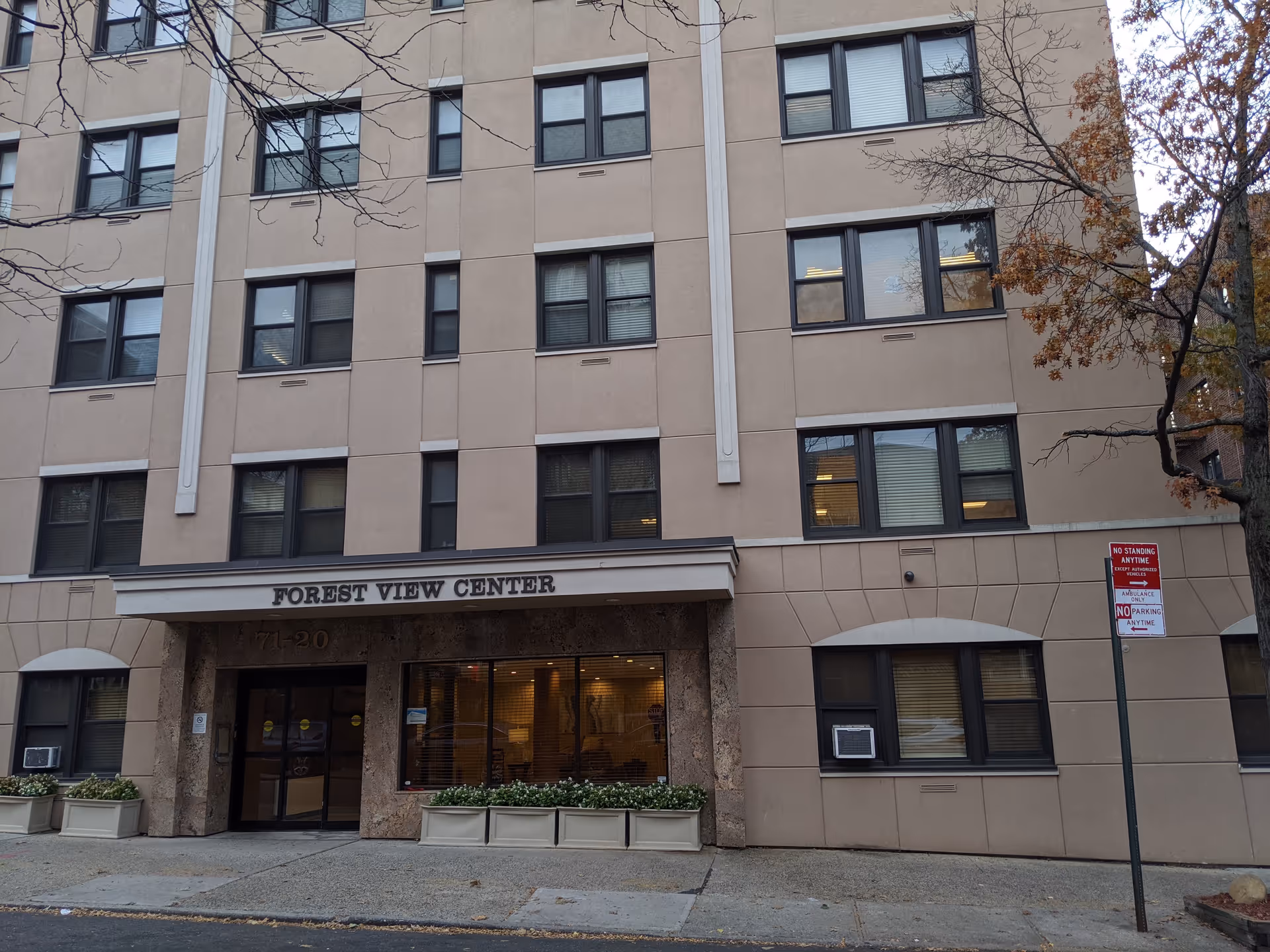 Front view of Forest View Center building with entrance