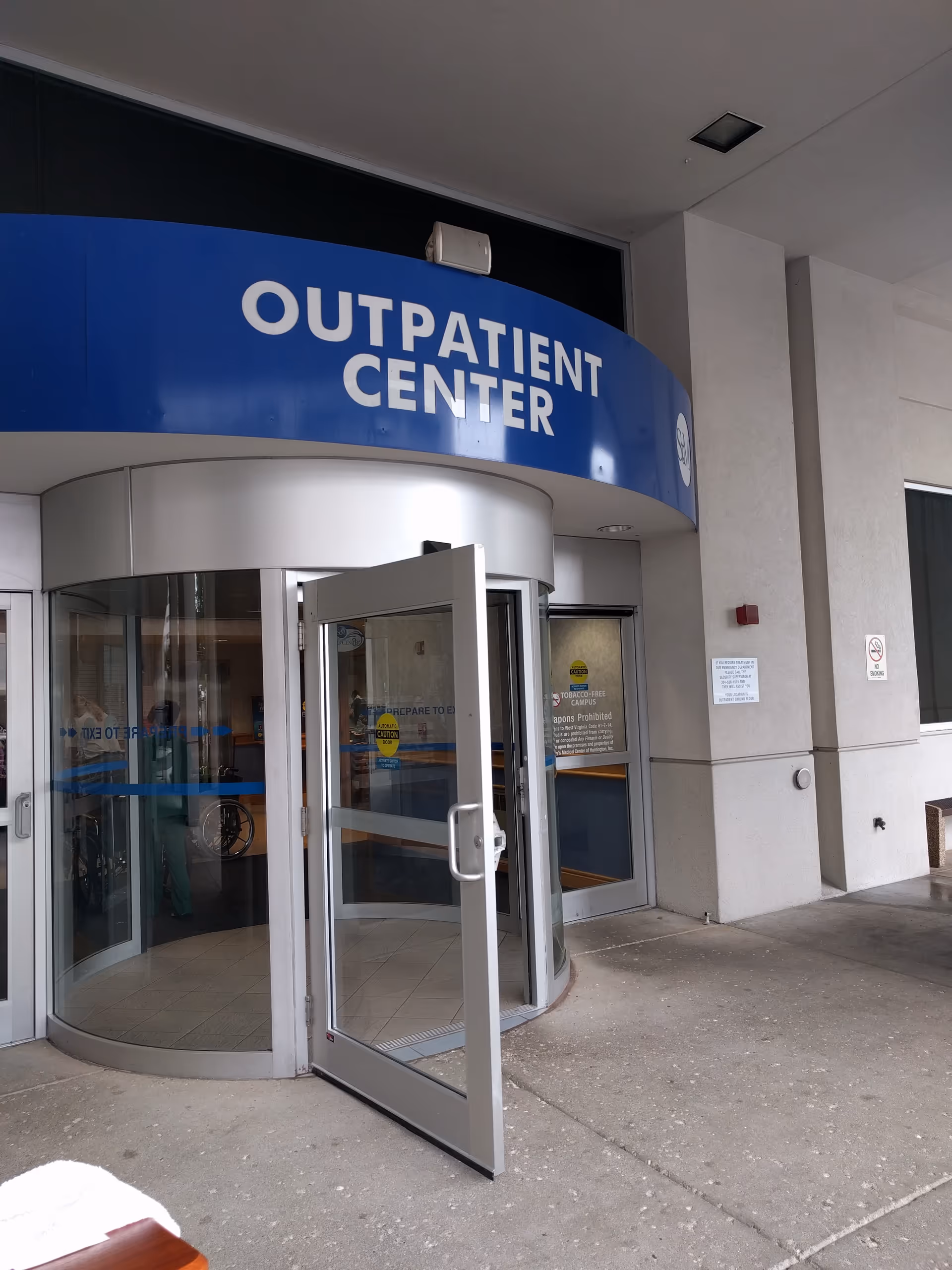 St. Mary's Medical Center outpatient center entrance with revolving doors.