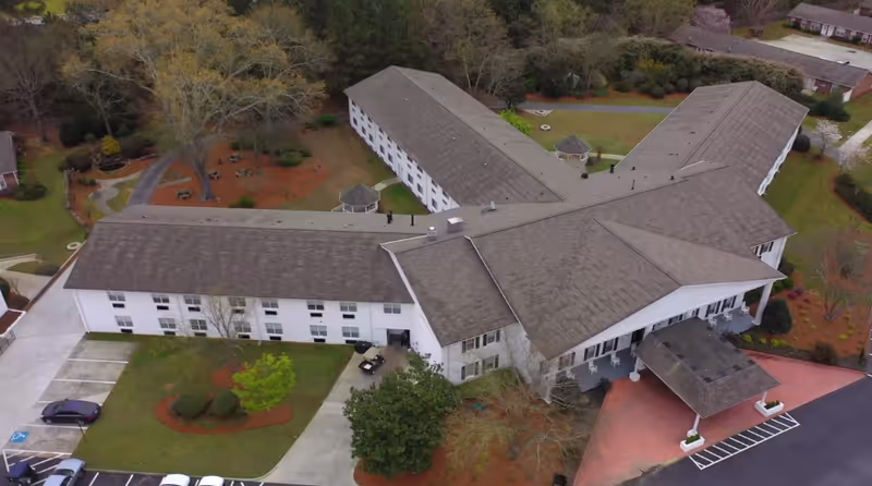 Aerial view of The Retreat at Loganville senior living campus exterior.
