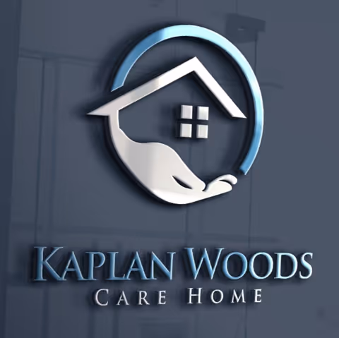The Kaplan Woods Care Home logo is displayed on a glass building facade.