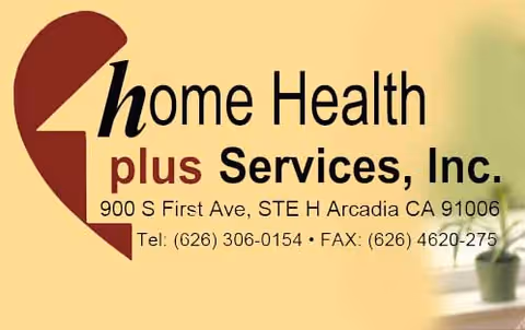 Signage for Home Health Plus Services, Inc., showing address and contact details.