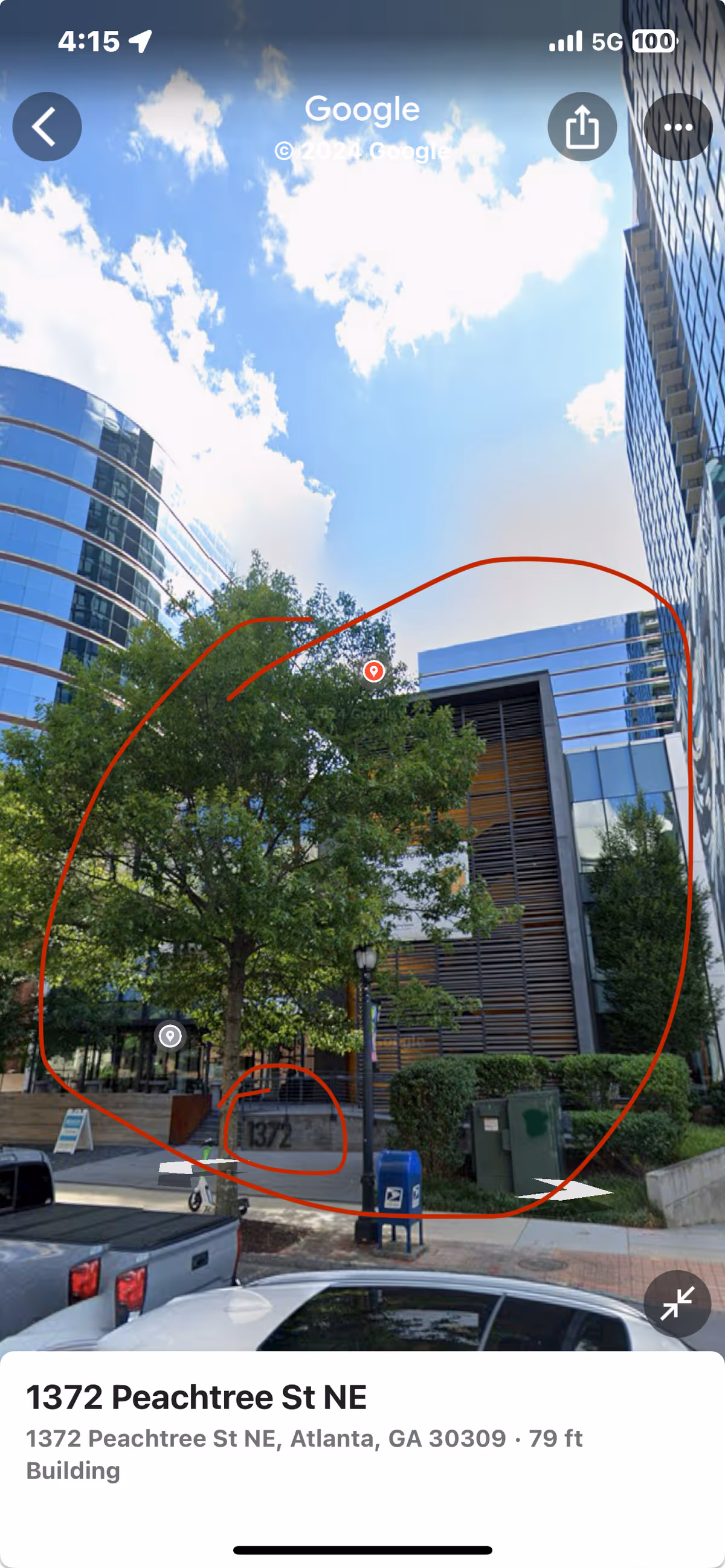 Exterior view of Wescastle Healthcare building on Peachtree Street with trees.