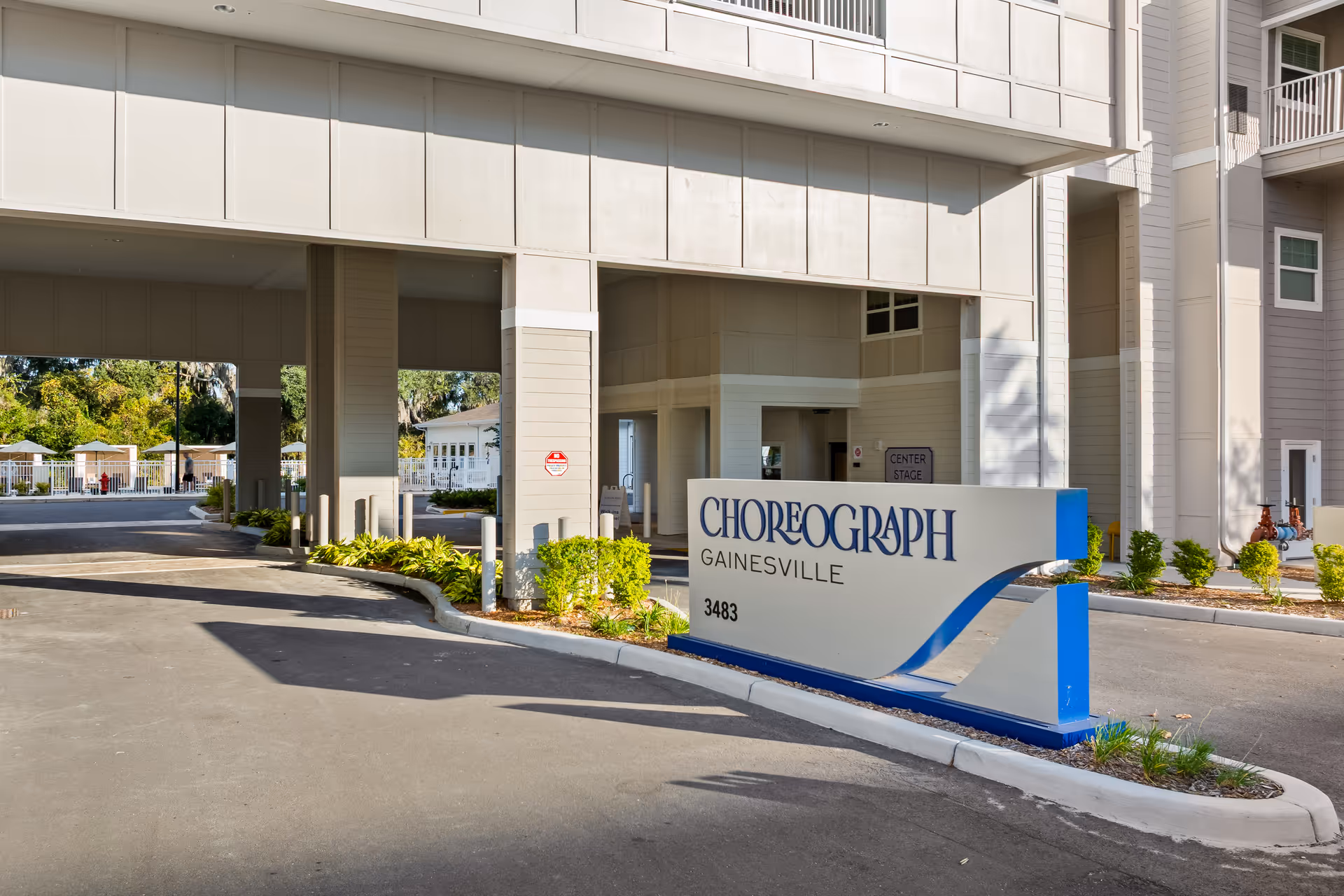 Exterior view of Choreograph Gainesville facility entrance with a large front sign.