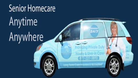 Blue Horizon Care Services home health care van with caregiver portrait parked outside