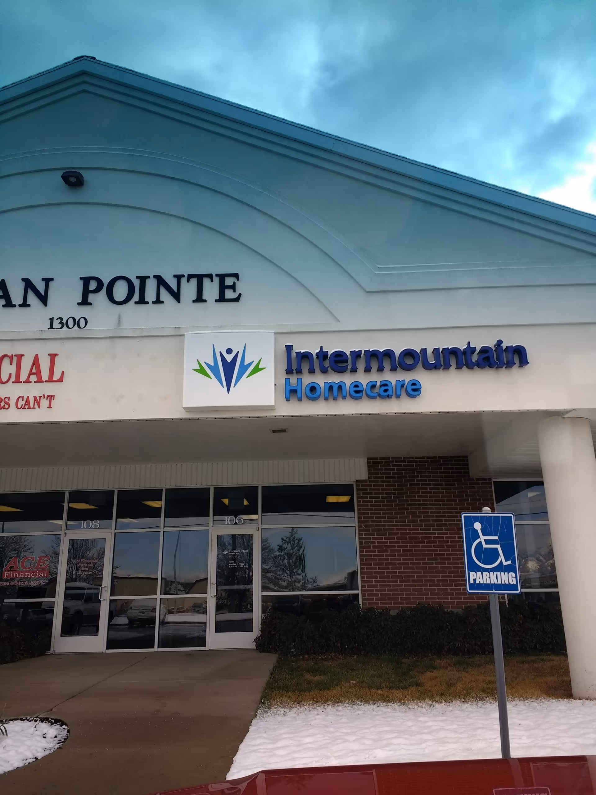 Exterior view of Intermountain Homecare & Hospice building entrance with signage.