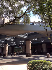 Front entrance of Michael E. DeBakey VA Medical Center with a covered drop-off area.