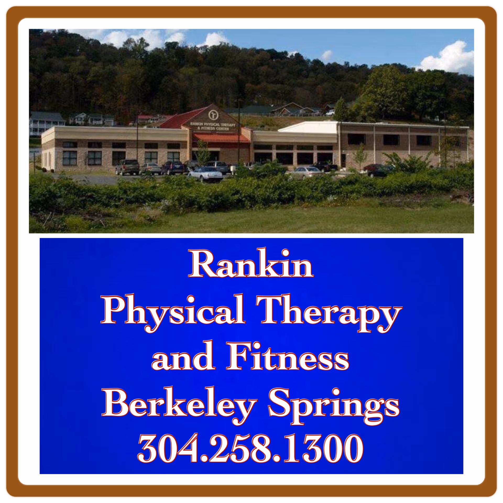 Exterior view of Rankin Physical Therapy and Fitness Center with parked cars.