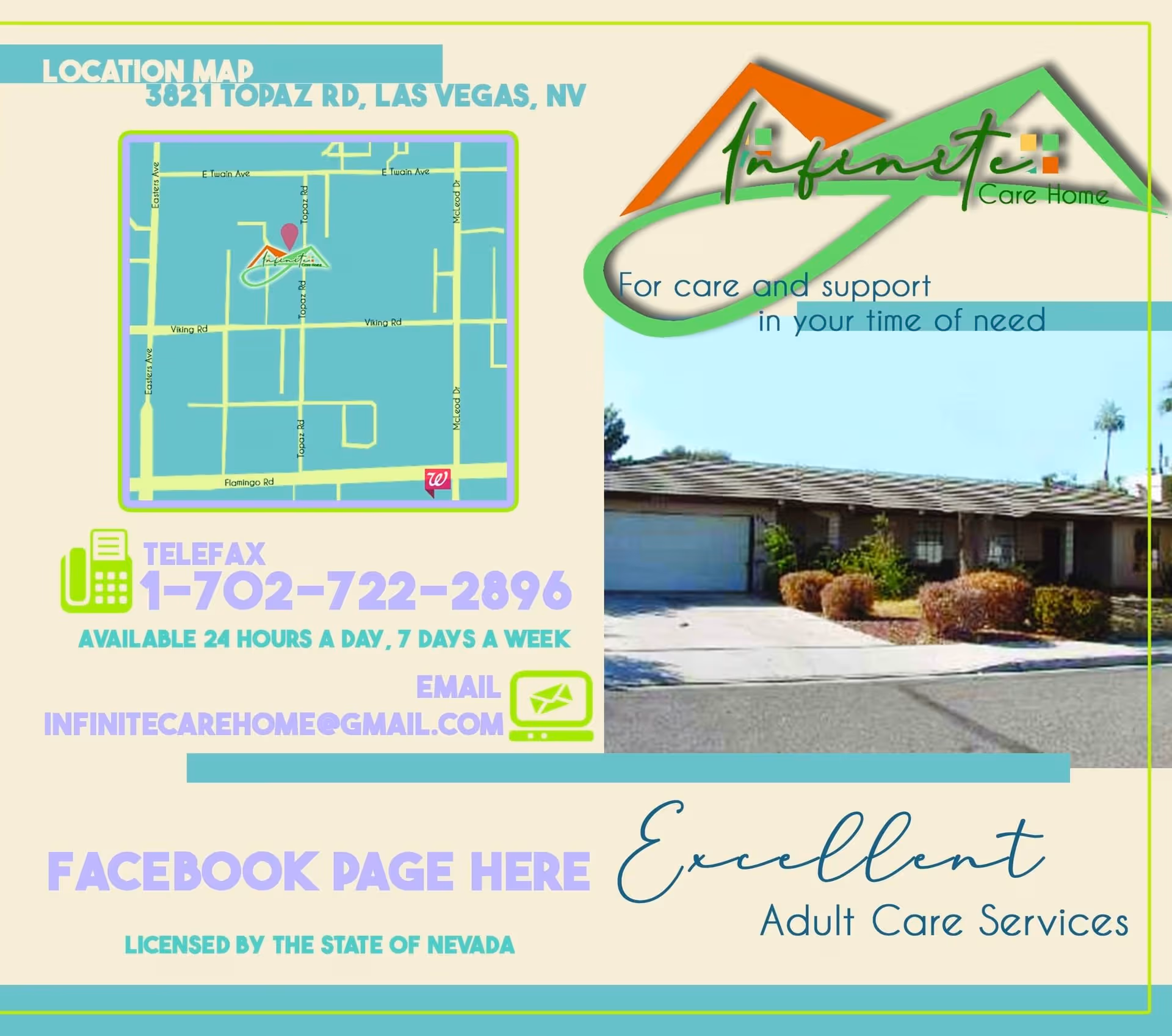 An Infinite Care advertisement showing a map and exterior building photo with contact info.