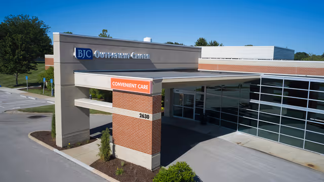 Exterior view of BJC Outpatient Center at O'Fallon with glass doors and sign
