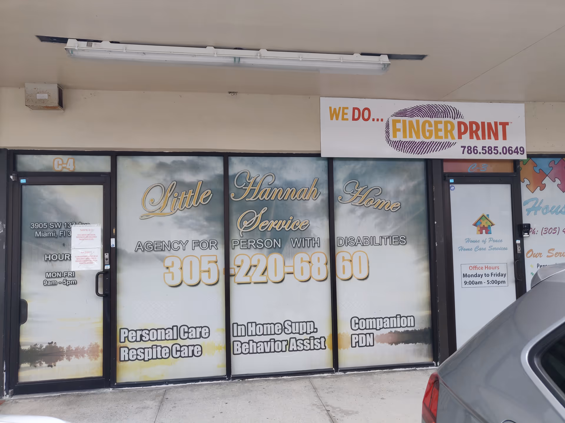 Facade of Little Hannah Home Services storefront with signage and large front windows