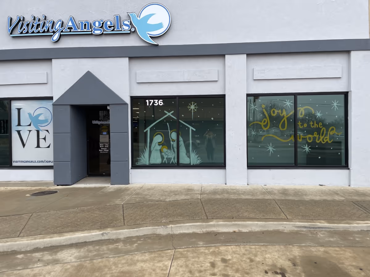 Exterior view of Visiting Angels Senior Home Care Joplin storefront with large display windows