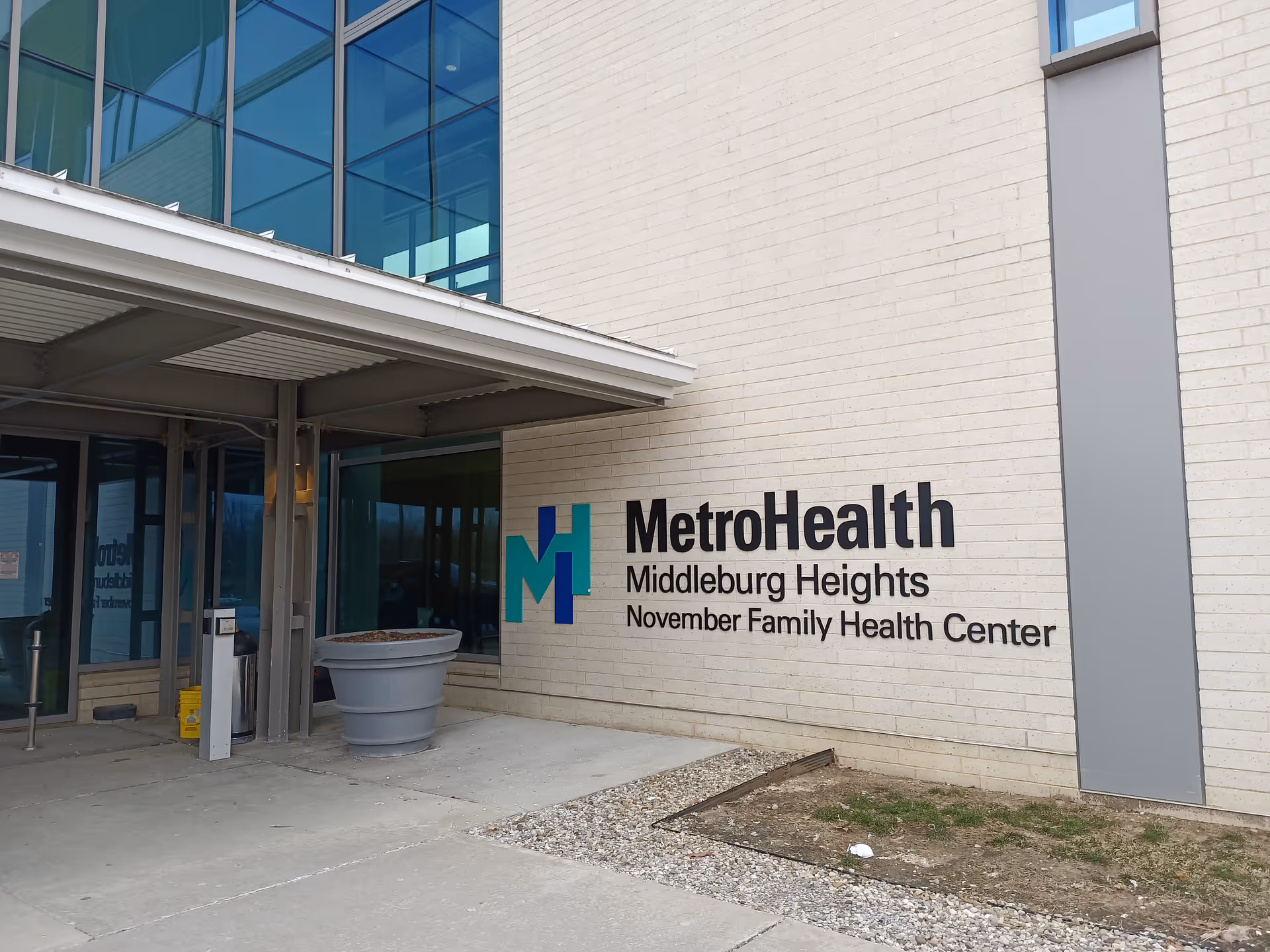 Front exterior of MetroHealth Middleburg Heights November Family Health Center entrance.