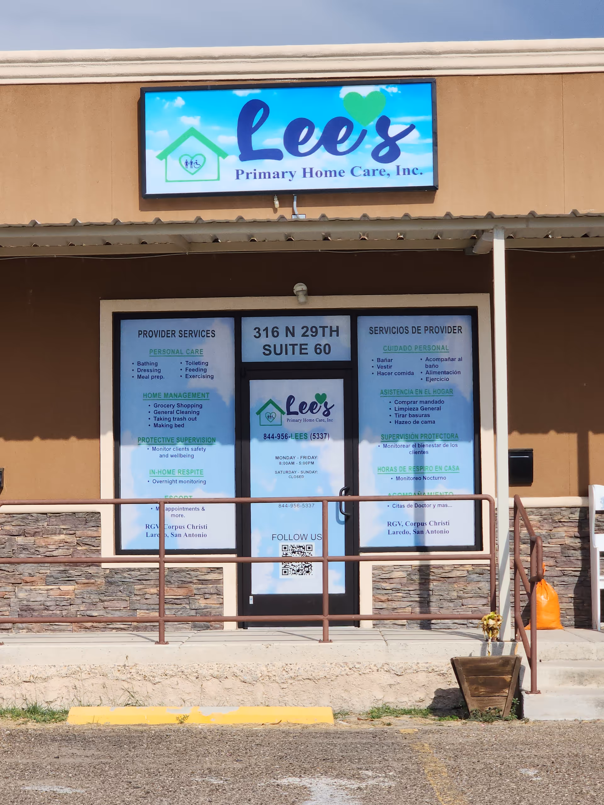 Exterior storefront of Lee's Primary Home Care, Inc. with sign and front entrance.