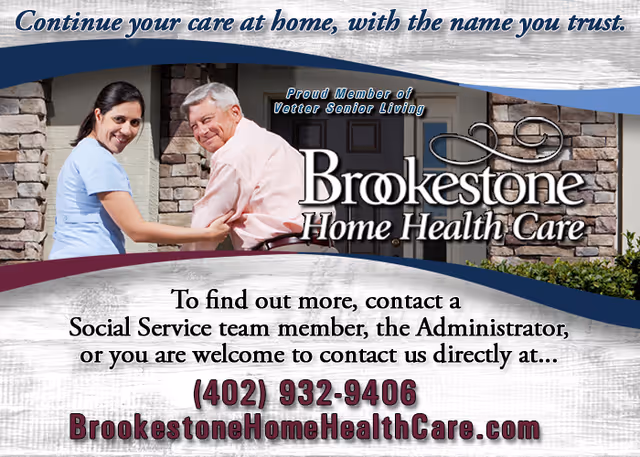 Exterior promotional image of Brookestone Home Health Care with a staff member assisting an elderly man.