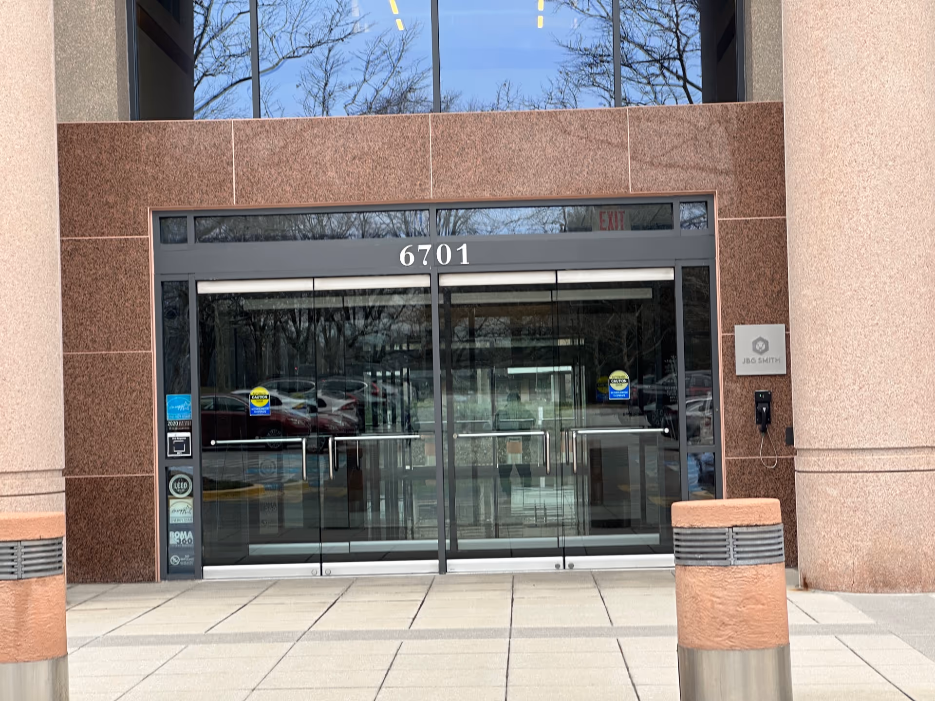 Front entrance of Bethesda Home Health Care Services with glass doors.