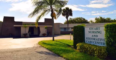Exterior view of Stuart Nursing and Restorative Care Center with its sign.