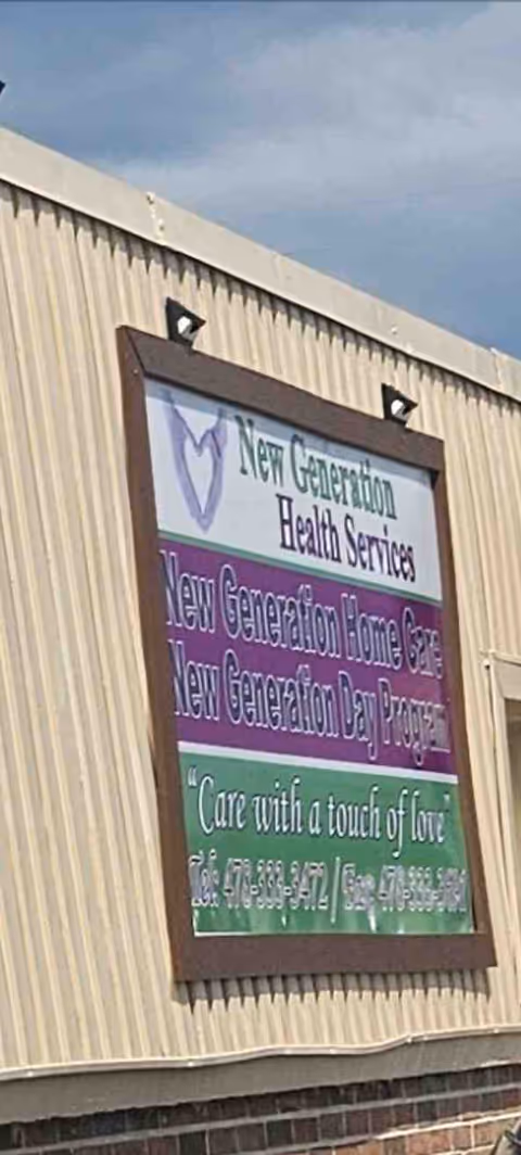 Exterior view of a building with a large sign advertising New Generation Health Services