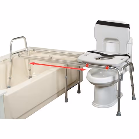 White bathroom with accessible toilet, elevated seat, and grab rails.