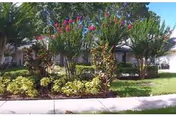 Front view of Palm Garden of Pinellas with manicured lawn and shrubs.