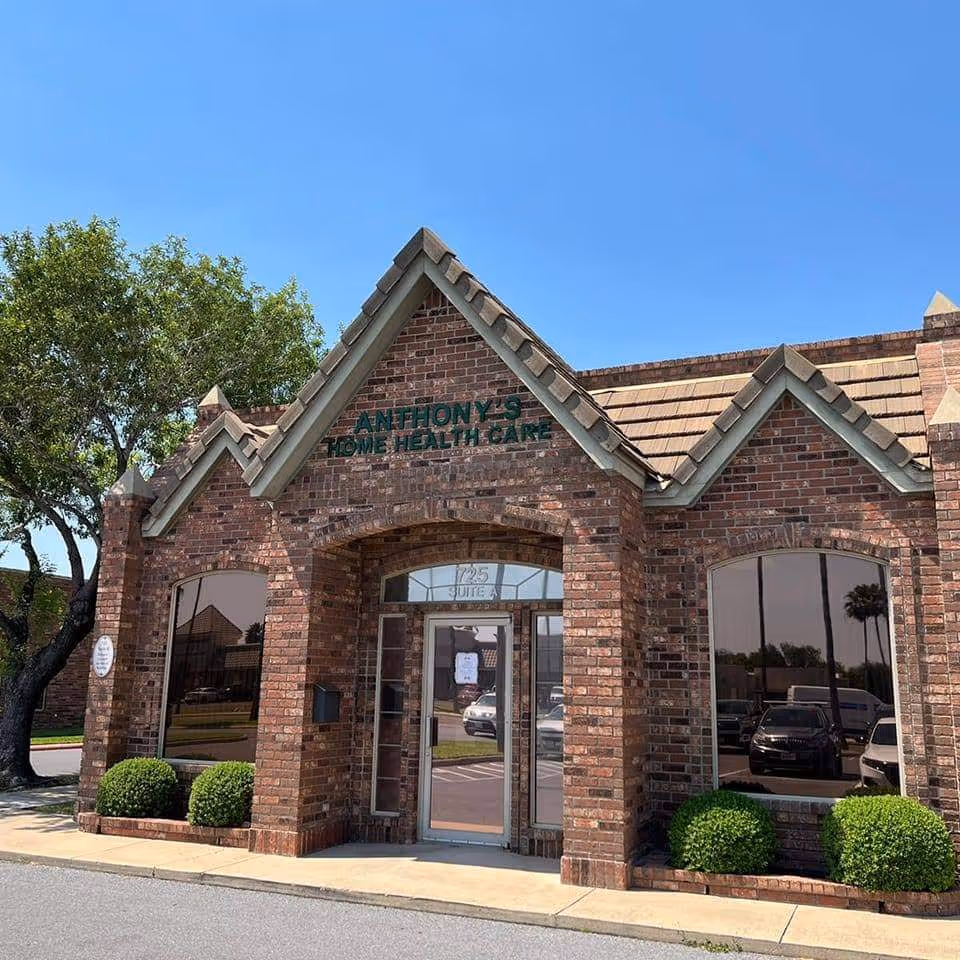 Brick building exterior with a brick arch entrance labeled Anthony's Home Health Care.