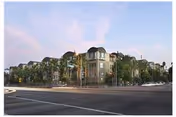 Exterior view of The Piedmont Luxury Senior Apartments along a street with trees
