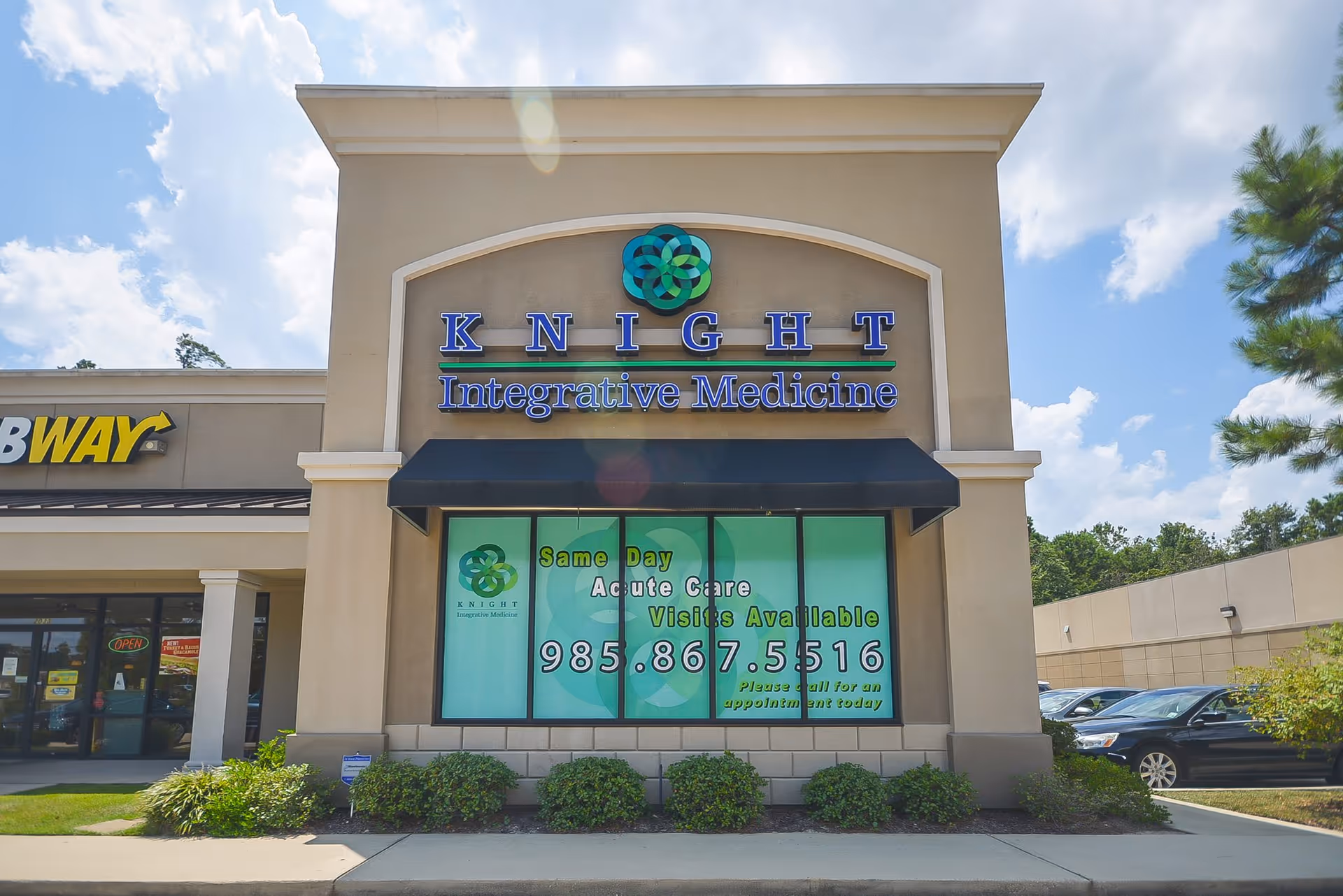 Front facade of Knight Integrative Medicine storefront in a strip mall