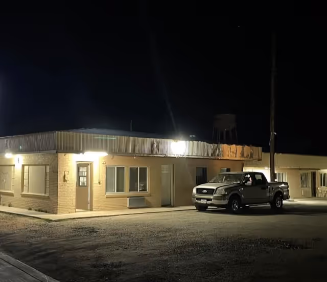 Night exterior of Focused Care at Lamesa with a parked pickup truck.