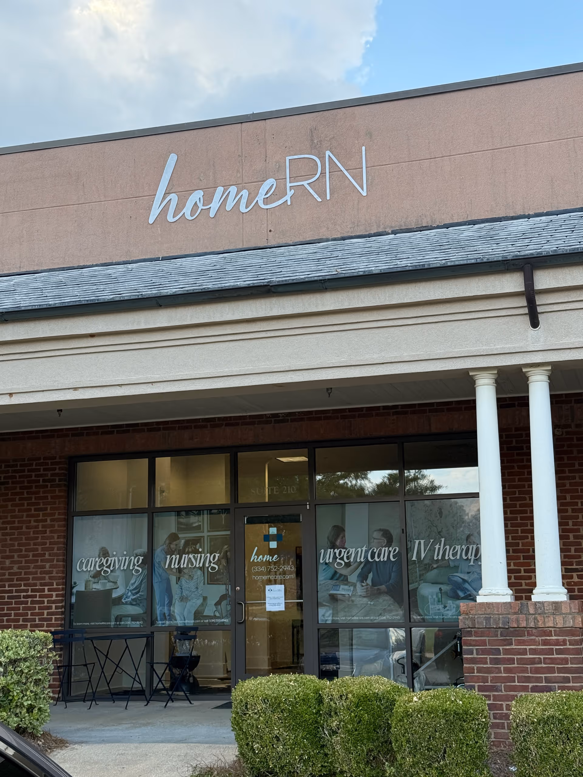 Exterior facade of homeRN Auburn Montgomery with storefront windows and signage.