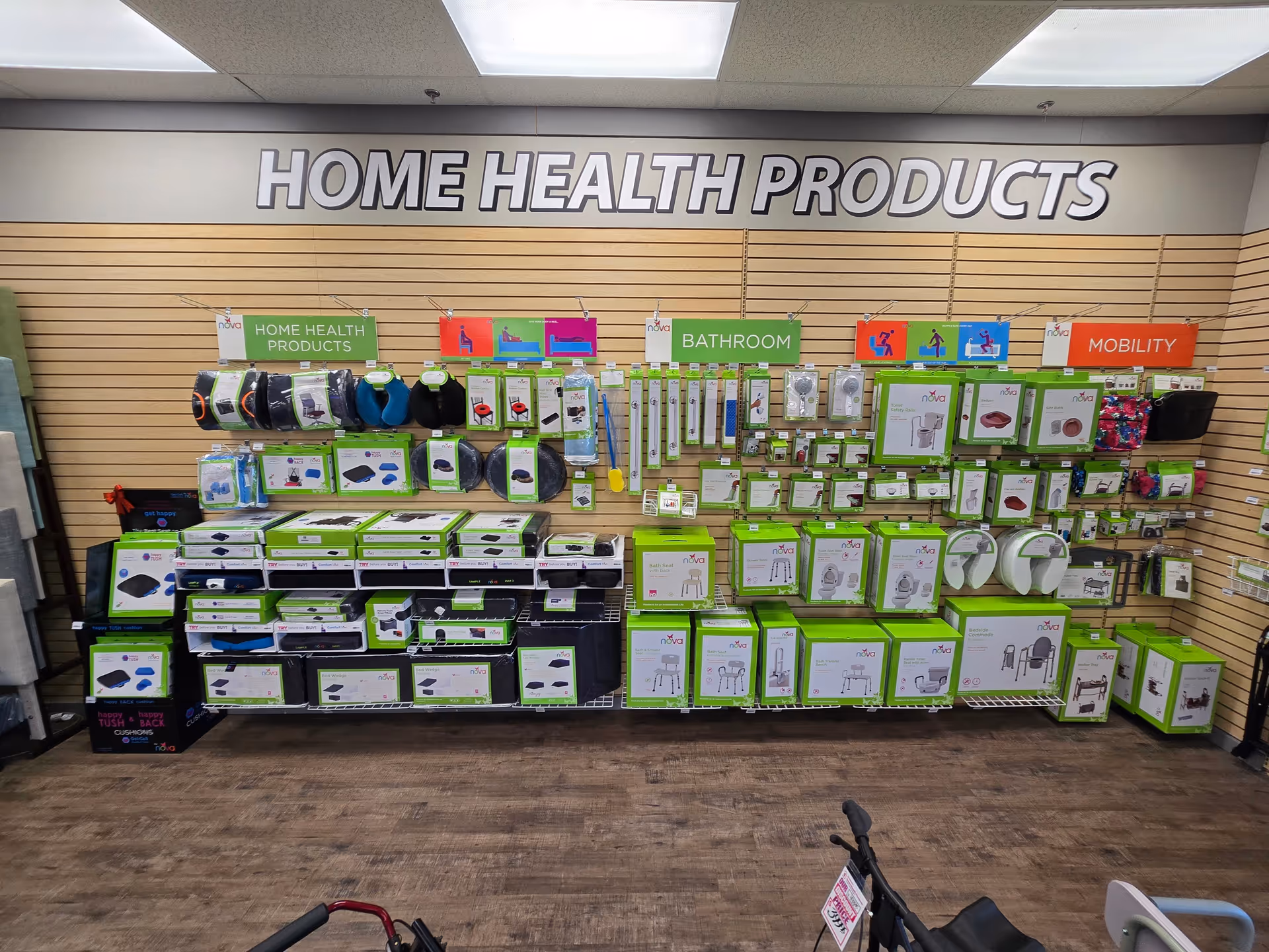 Interior of Stanley's Home Health Products & Mobility Center, showing organized shelves of health devices.