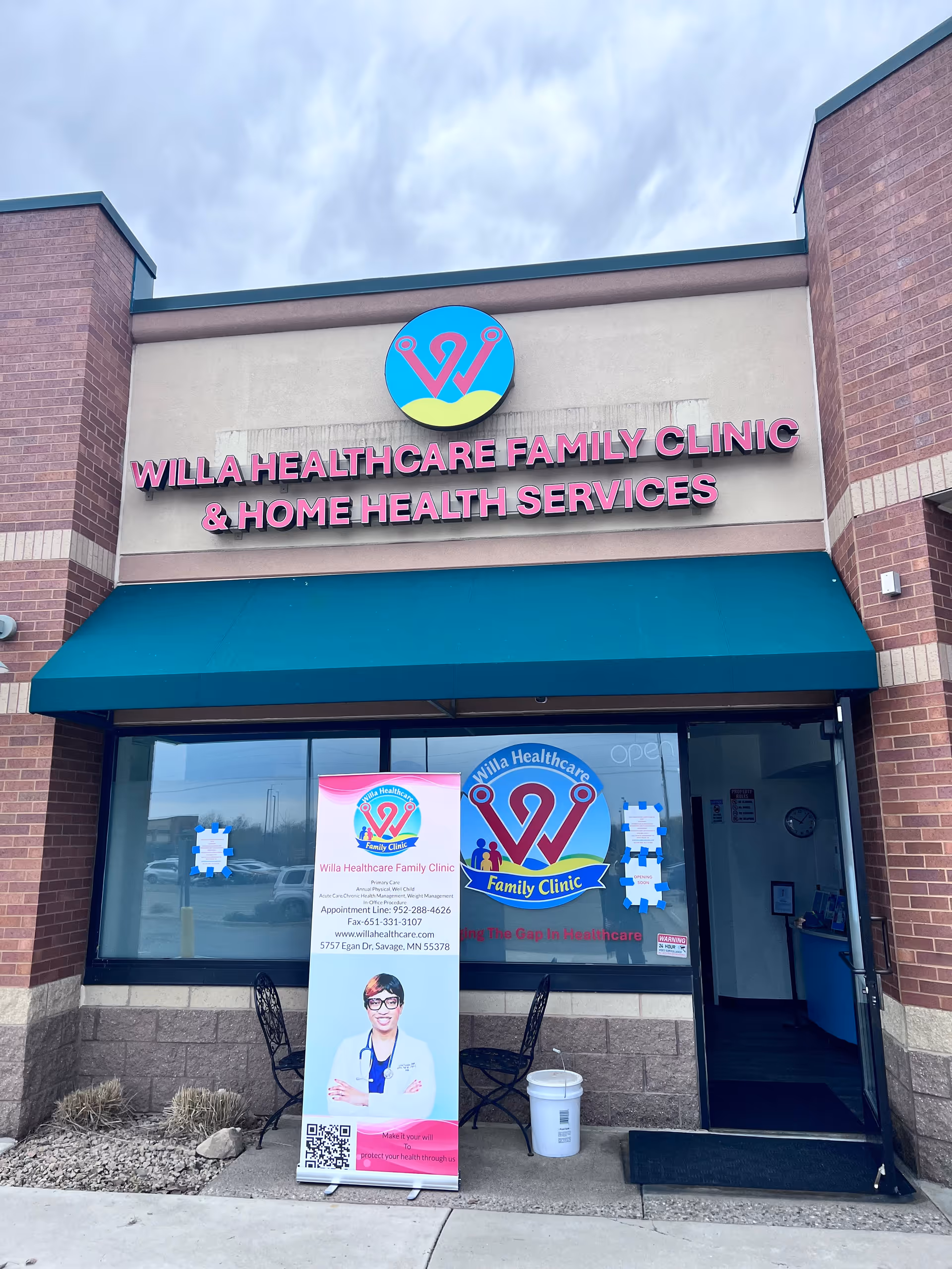 Storefront of Willa Healthcare Family Clinic & Home Health Services with blue awning