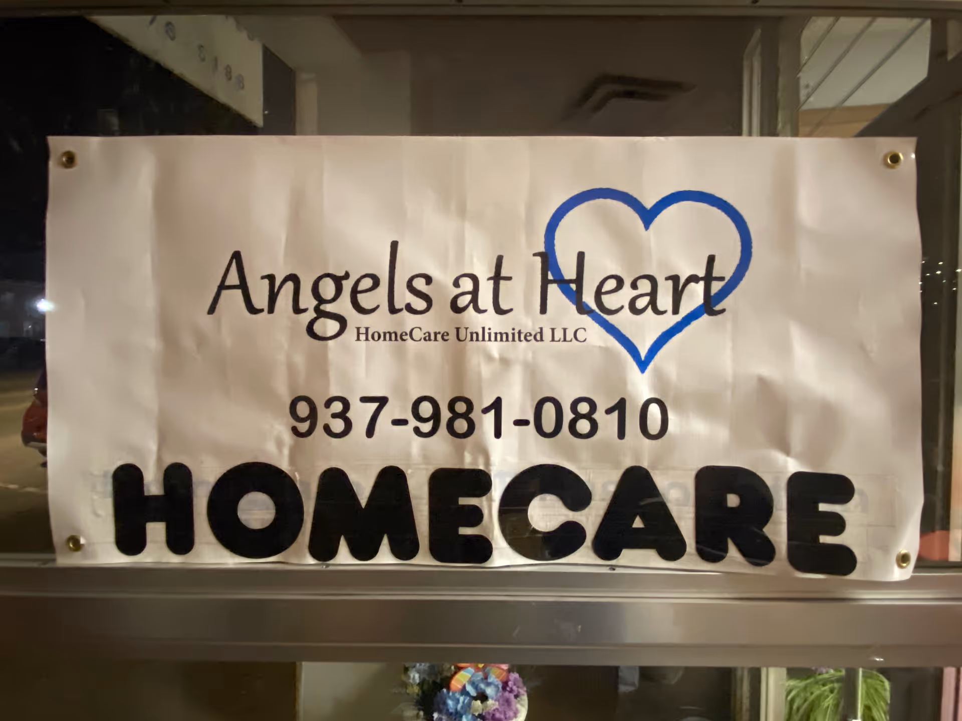 Banner reads Angels at Heart HomeCare Unlimited LLC with a blue heart logo