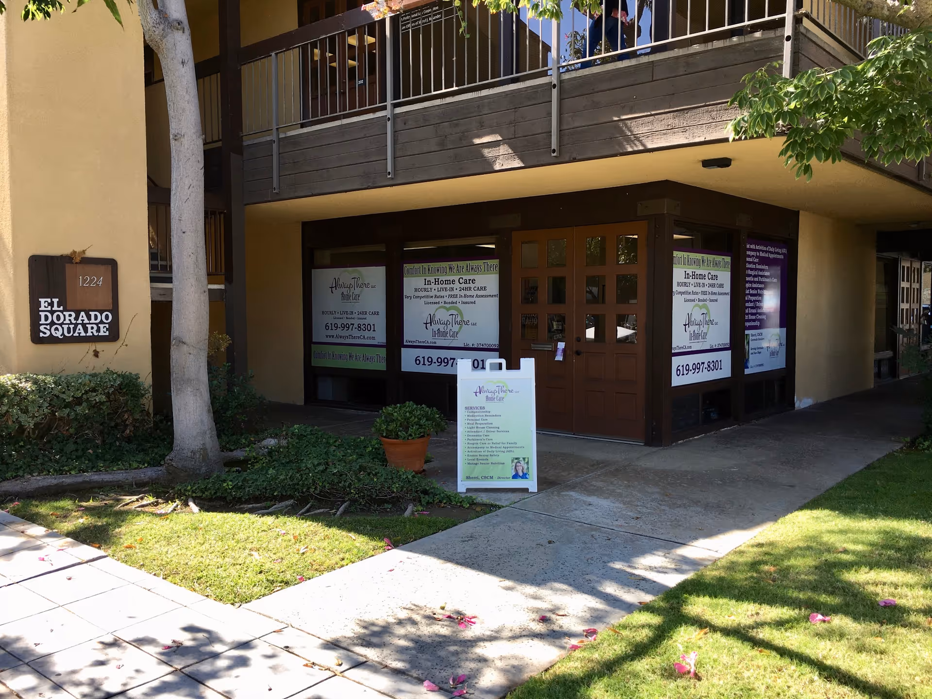 Exterior storefront of Always There, LLC senior care with signs and entrance.