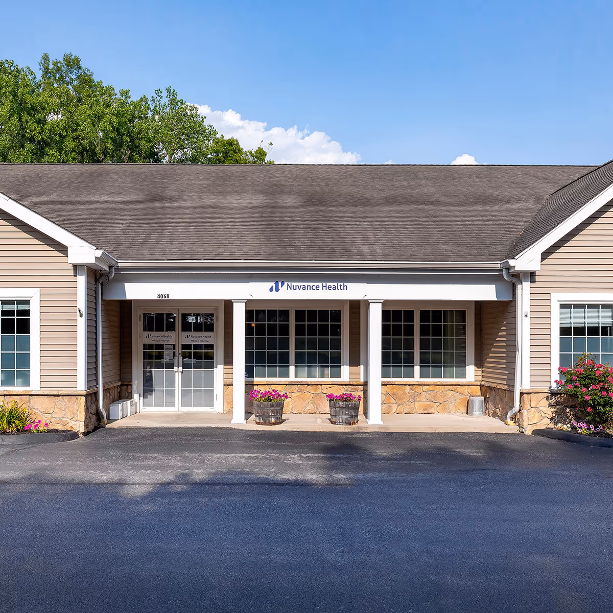 Front view of a single-story Nuvance Health medical clinic entrance.