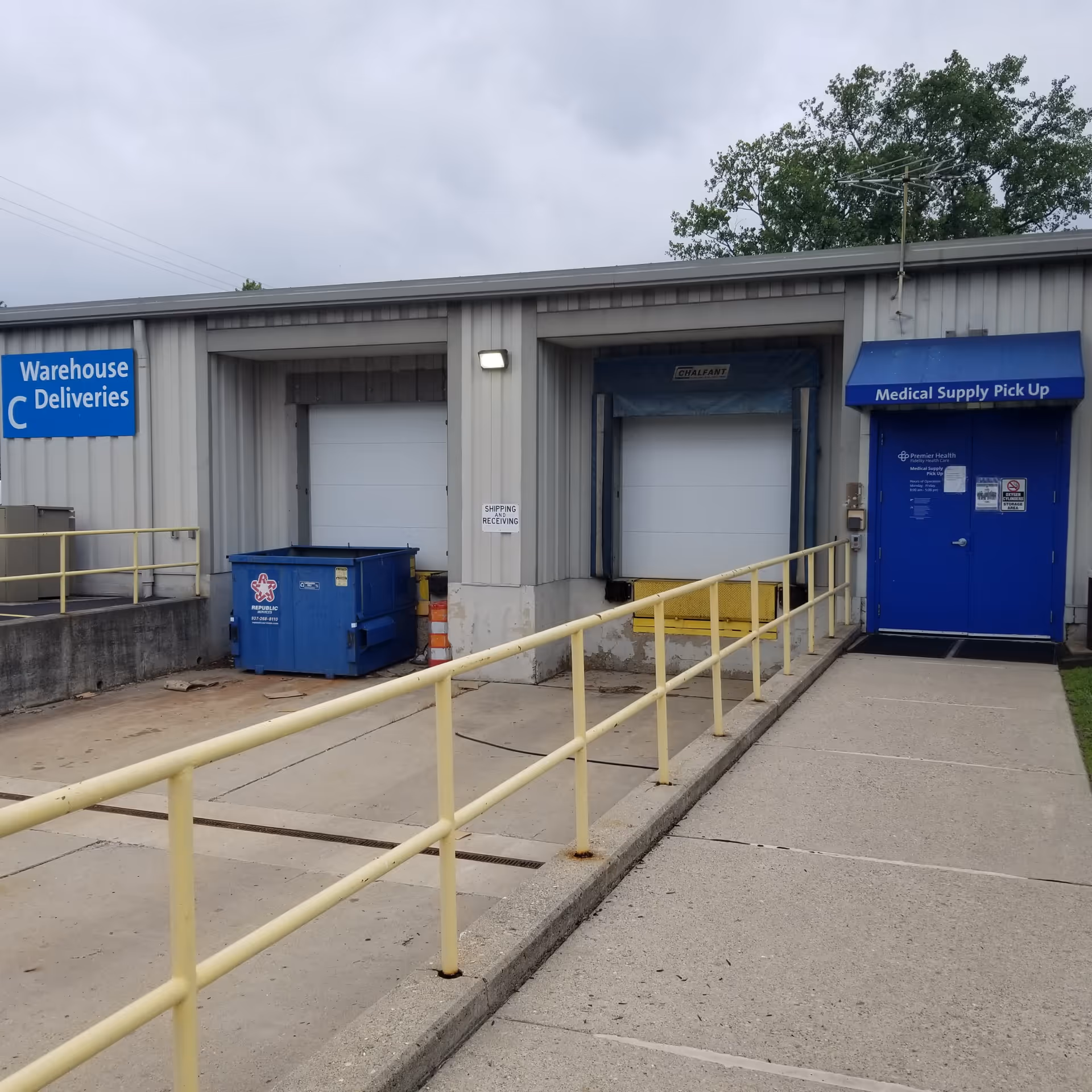 Loading dock area at Fidelity Health Care facility with medical supply entrance.