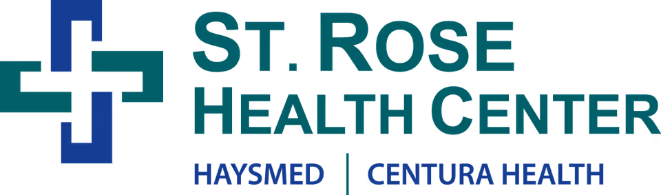 St. Rose Health Center logo with geometric cross on a black background